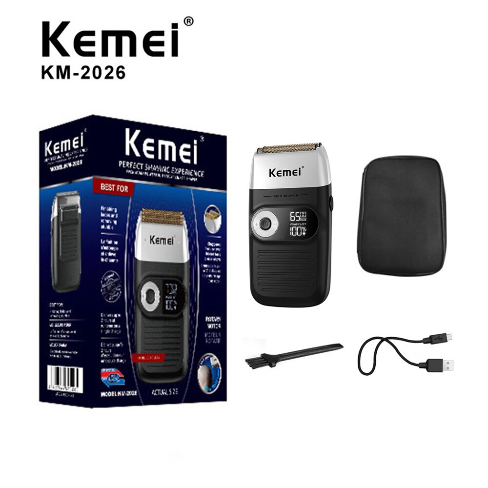 Kemei KM-2026 Elektrische Cordless Razor Scheerapparaat Twin Blade Reciprocating Scheren Machine Oplaadbare Heren Elektrische Scheerapparaten Scheermes: green with box