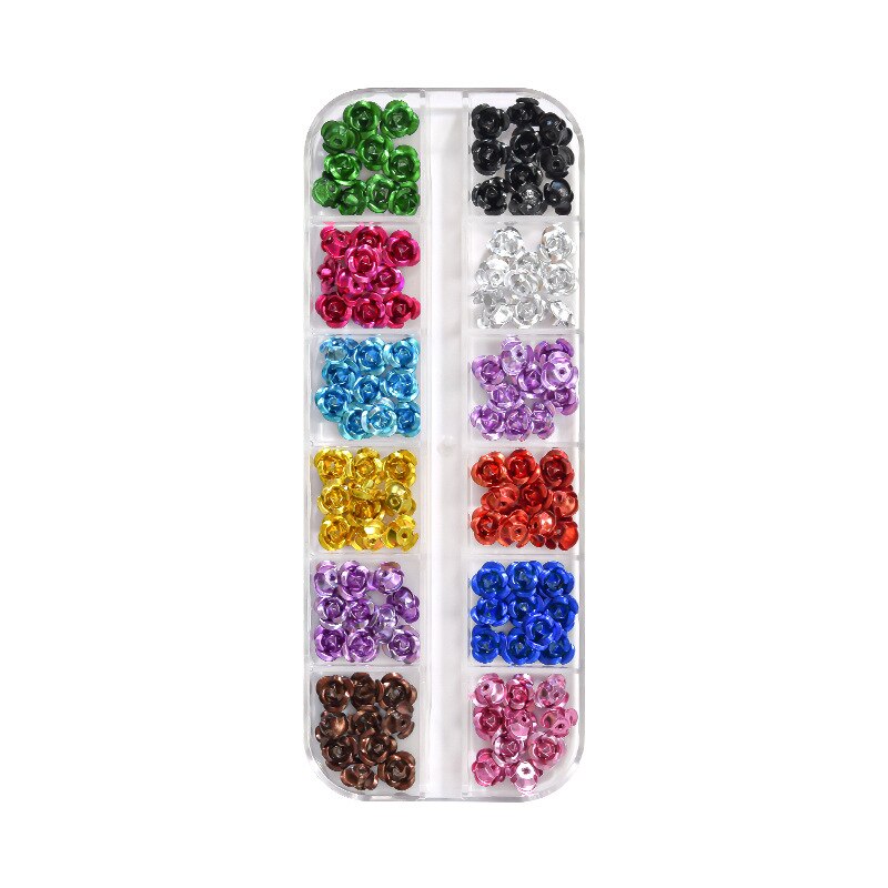 Adornos para uñas de rosas X10, 24 Uds., gemas 3D, remache, rosas, flores, 6mm, surtido de Metal, rosas, flores, piedra, 66565