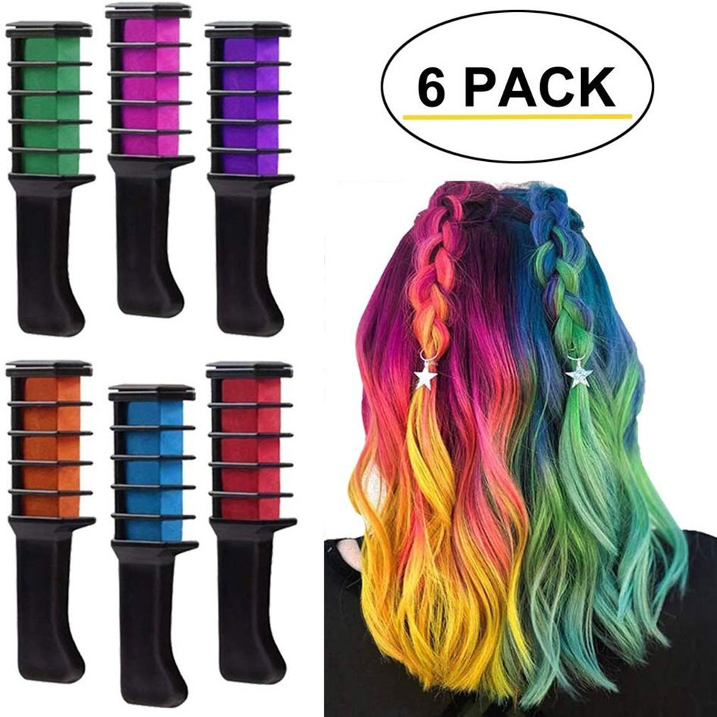 Peine de tiza para el cabello, 6 uds., Mini peine para tinte de pelo no tóxico lavable, para niños, adolescentes, , Cosplay DIY