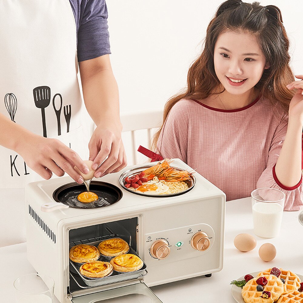 Elektrisk morgenmaskine stegepande mini ovn husholdningsbrød pizzaovn stegepande multifunktionel fire i en hjemmemaskine
