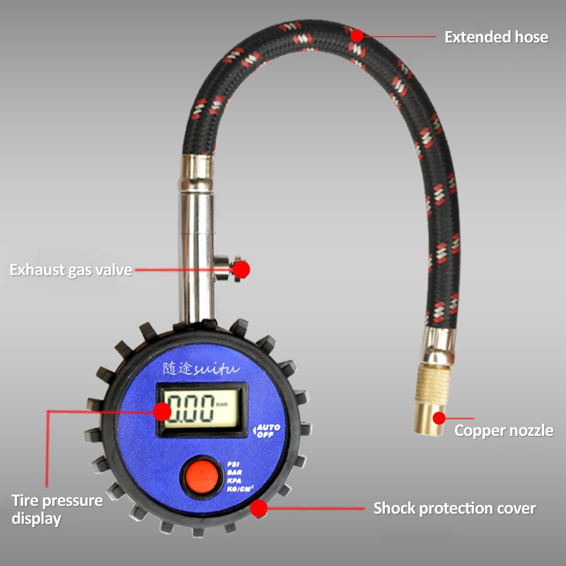 Digital bil lastbil køretøj luft dæktryk inflator gauge dial meter test bil dæk trykmåler meter