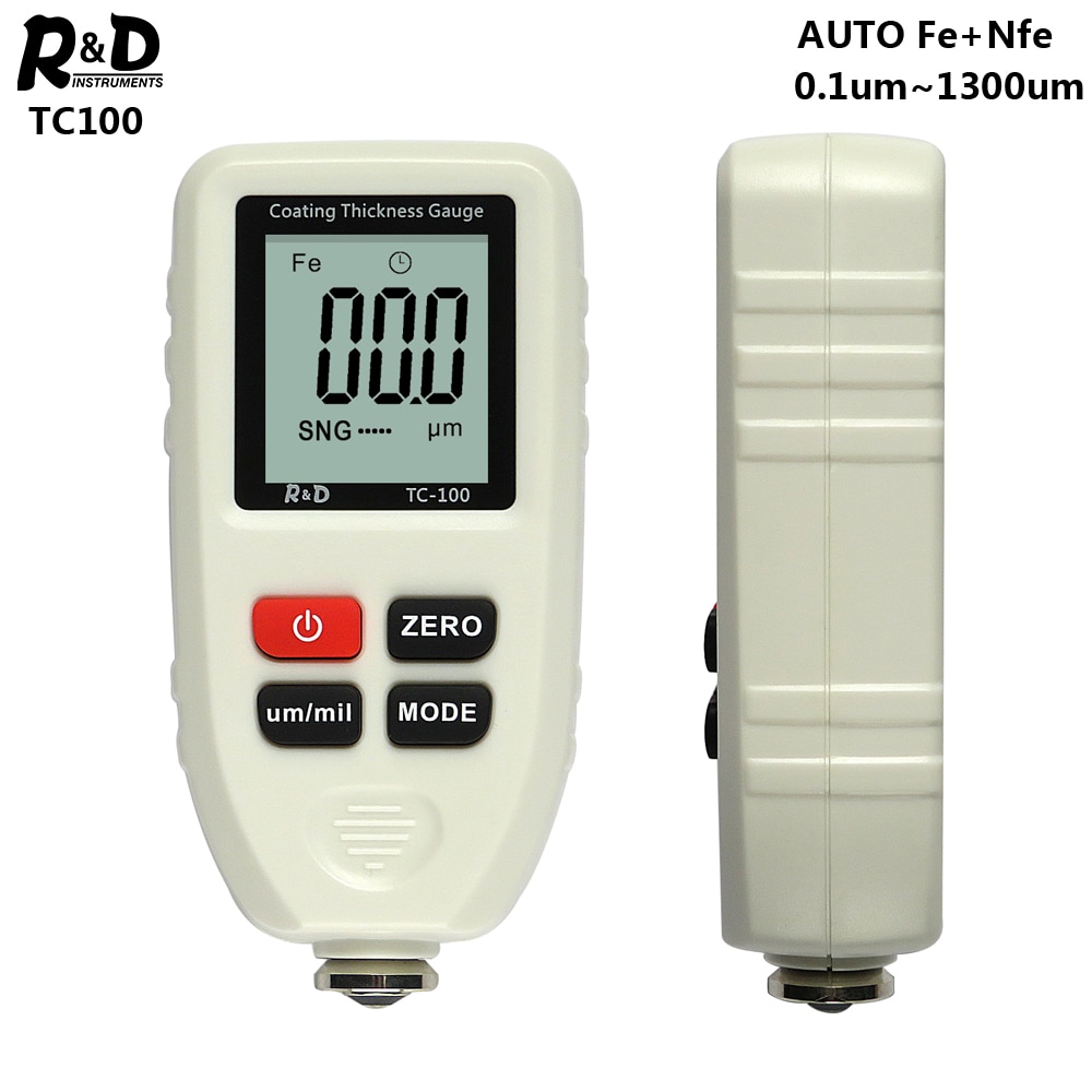 R & D TC100 jauge d'épaisseur de revêtement blanc 0.1um/0-1300 testeur d'épaisseur de Film de peinture de voiture mesure FE/NFE outil de peinture manuel russe