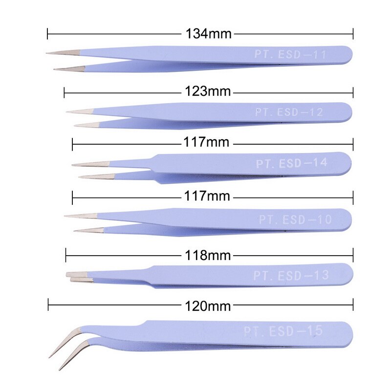 6 sztuk ESD antystatyczny zestaw pincet elektronika ze stali nierdzewnej precyzyjna konserwacja zestaw narzędzi robić naprawy modelarstwo zestaw narzędzi ręcznych: purpurowy 6szt zestaw