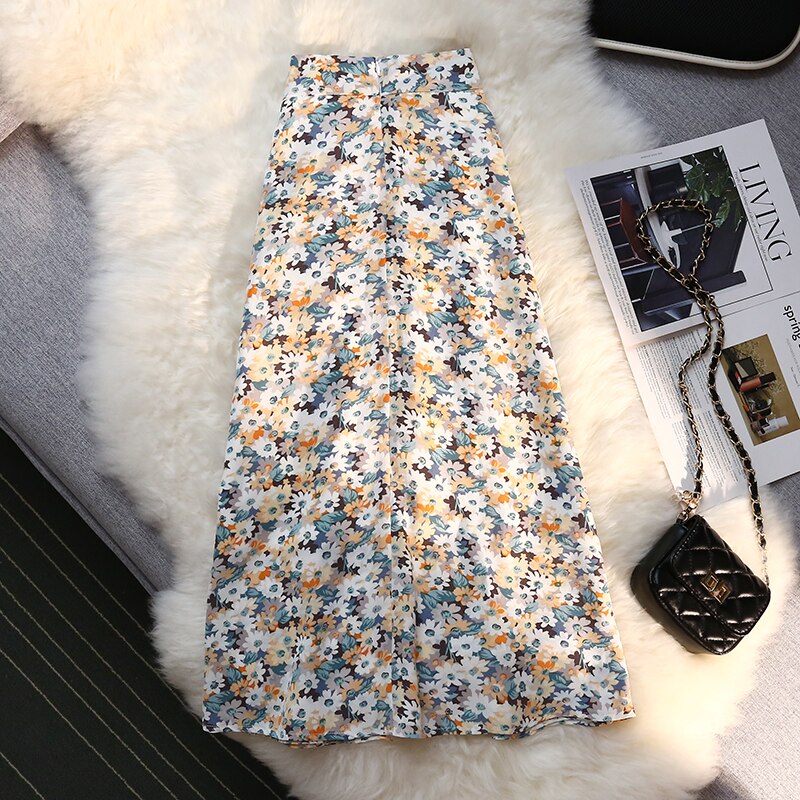 กระโปรงยาวทรงแม็กซี่ลายดอกไม้สำหรับผู้หญิง – กระโปรงยาวผ้าชีฟองเอวสูง เหมาะสำหรับฤดูร้อนและชายหาด