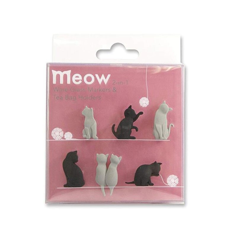6Pcs Kat Vorm Party Wijnglas Marker Charms Siliconen Wijn Cup Mark Drinken Maatje Cup Identificatie Kat Minnaar Bar accessorie