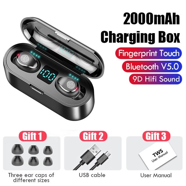 FDGAO Bluetooth écouteur V5.0 TWS 9D stéréo Sport casque sans fil réduction du bruit écouteurs casque avec Microphone batterie externe: Style A