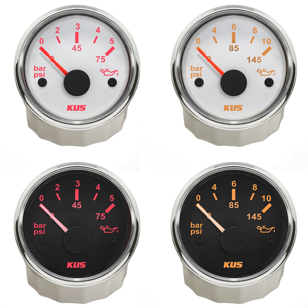 KUS 52MM Oil Pressure Gauge Meter 0-5bar(0-75PSI) 0-10bar(0-145PSI) Red/Yellow Backlight Available