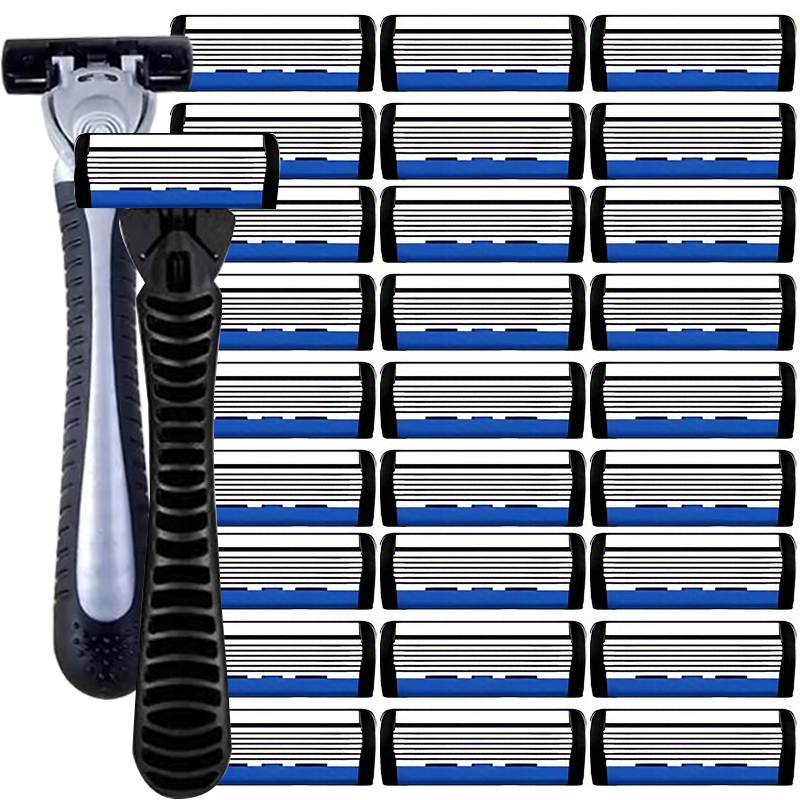 Handmatig scheermes voor mannen, zeslaags mes, roestvrijstalen mesjes, geen huidbeschadiging, ouderwetse mesjes, scheerkoppen