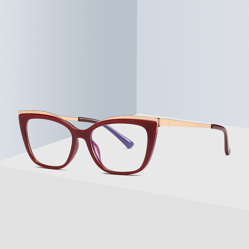Women Cat Eye Glasses Frame Optical Eyewear Woman Female Full Rim Plastic Front Rim and Alloy Temple Legs