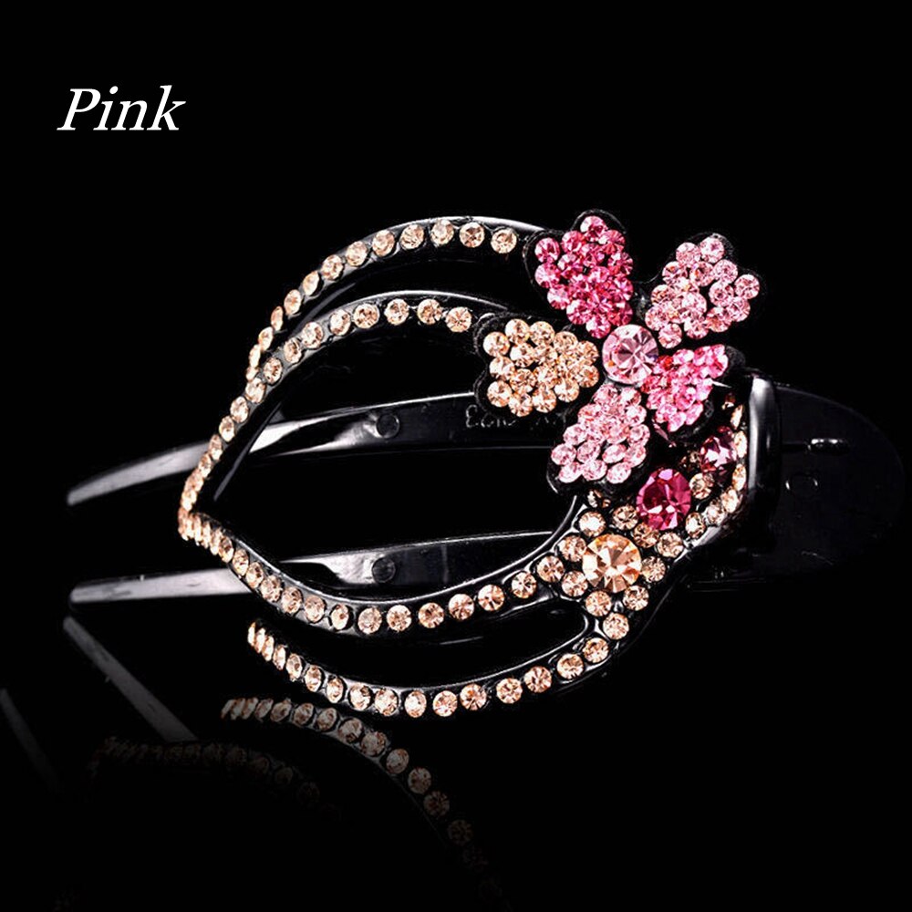 Épingle à cheveux en cristal pour femmes, pince à cheveux en forme de bec de canard avec strass, bijoux de coiffure pour filles, outils de coiffure,: Pink2