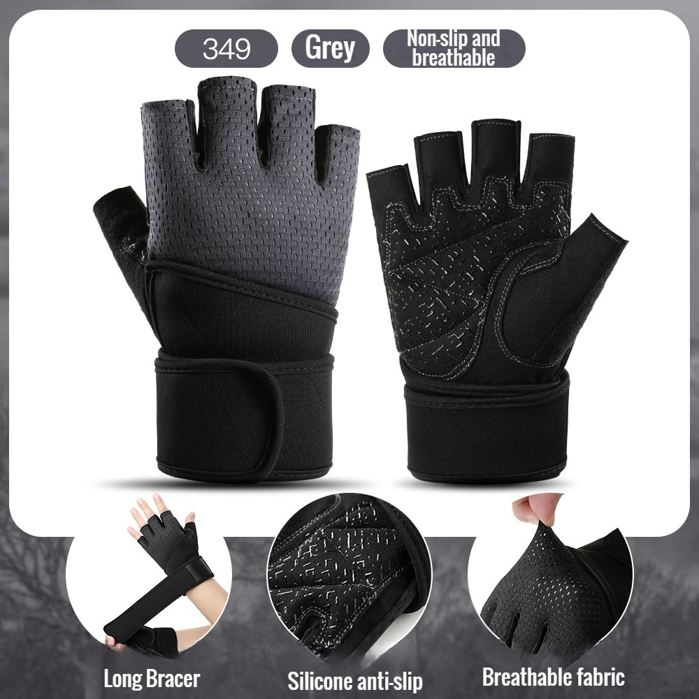 Gym Gloves Grips Anti-Skid Wrist Straps Protector for wrist training anti-slip half finger movement anti-cocoon Palm Protection: GRAY / XLARGE