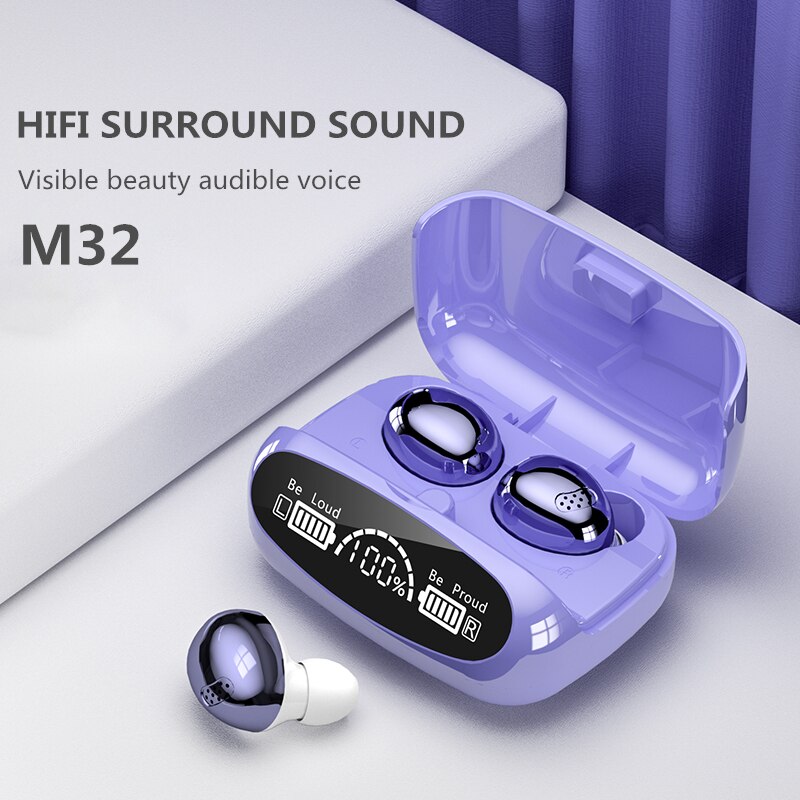 M32 Tws Draadloze Hoofdtelefoon Stereo Oortelefoon Bluetooth-5.1 Sport Waterdichte Oordopjes Headset Met Microfoon 2000Mah Opladen Doos