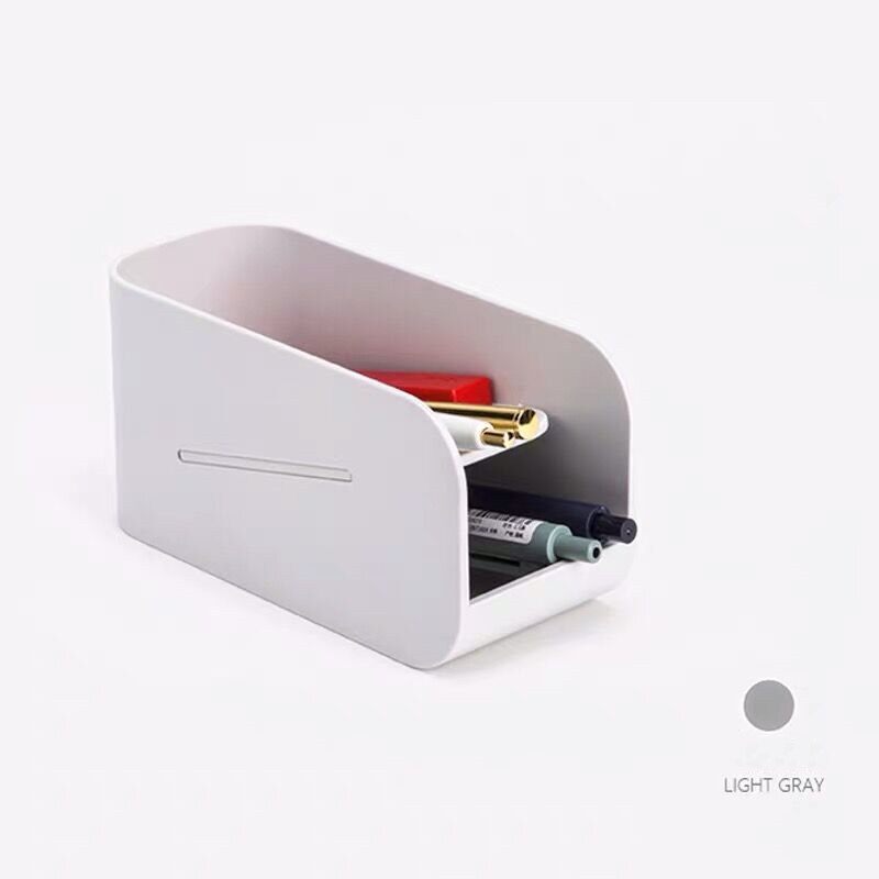 Sharkbang dobbeltlags magnetisk kuglepenholder skrivebord arrangør opbevaring box skole kontor tilbehør papirvarer: Lysegrå