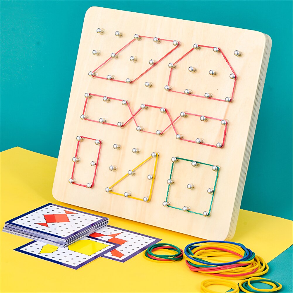 Geometry Geoboard Shape Wooden with Activity Pattern Cards Inspire Kids Imagination Educational Toys