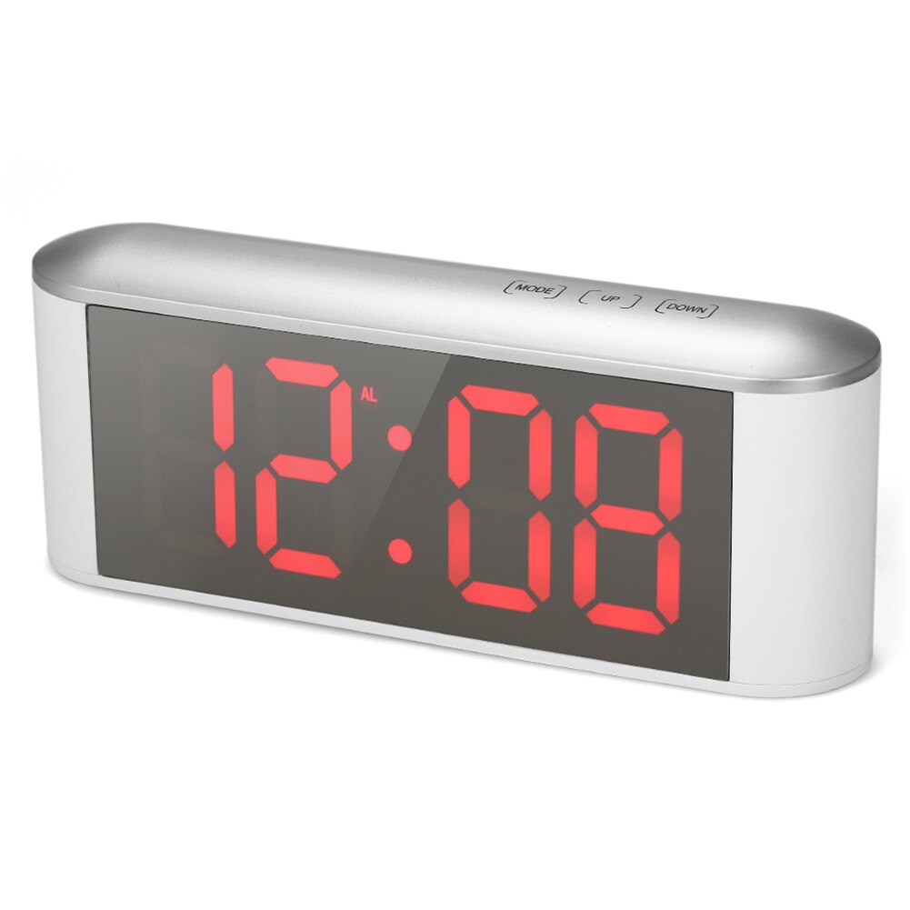 Table Desk LED Screen Mirror Digital Time Temperature Display Snooze Alarm Clock: WhiteCase RedLight