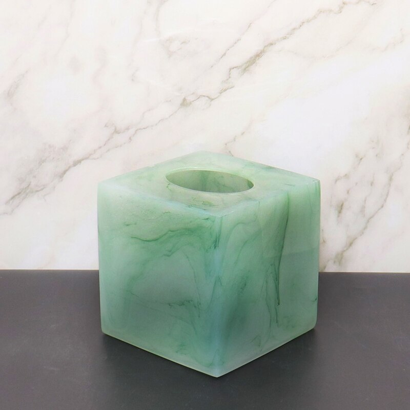 Ensemble d'accessoires de salle de bain vert Texture émeraude, fournitures de bain Imitation Jade, distributeur de savon Portable, tasse de bouche, outils de bain en résine: Tissue box B