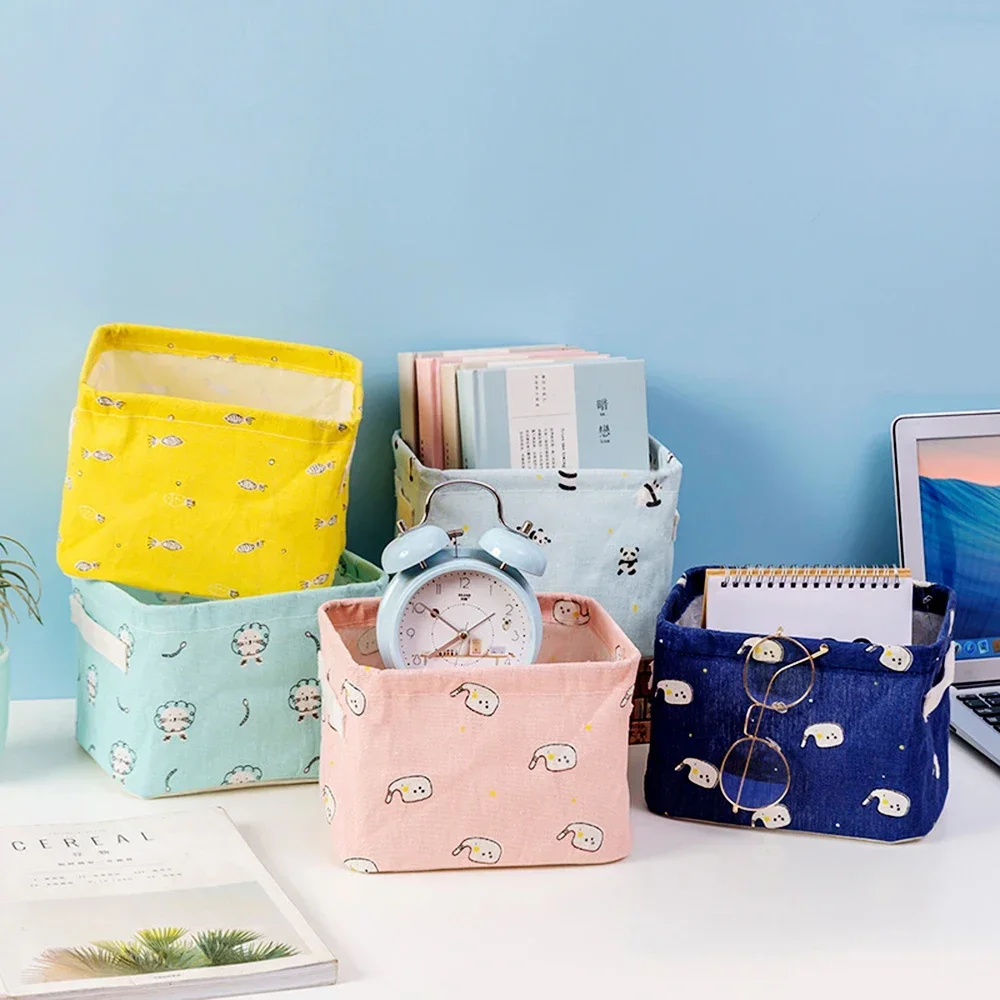 Waterproof Linen Storage Basket for Toys, Sundries, Cosmetics, Underwear and Office Stationery, Desktop Storage Organizer
