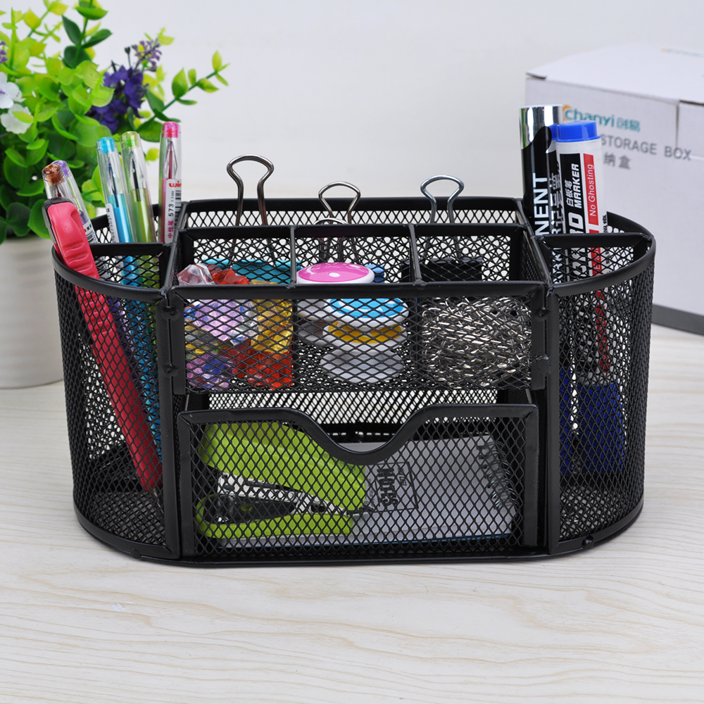 Desk Organizer 9 Storage Compartments Multi-functional Mesh Desk Organizer Pen Holder Stationery Office School Supplies