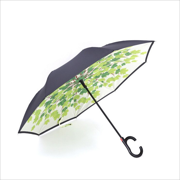 Halvautomatisk dobbeltlag inverteret vindtæt c-krog hænder regn bil omvendte paraplyer