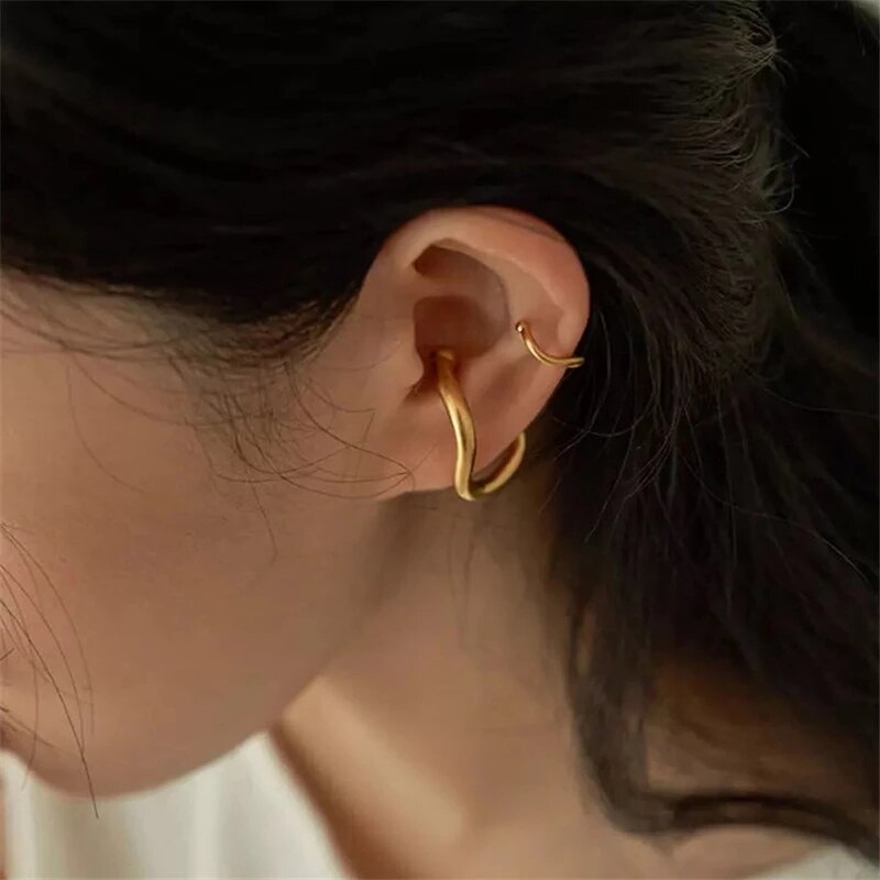 AOMU French Double Layer Irregular Ear Clip Simple Metal Ear Cuff For Women No Piercing Ear Jewelry