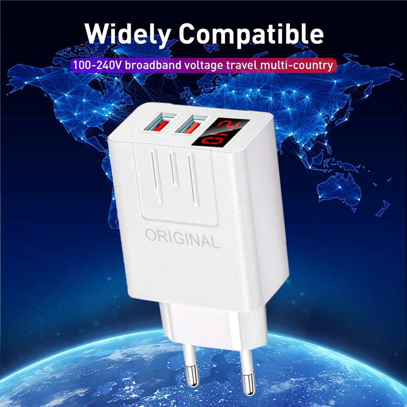 45W Mobiele Telefoon Oplader Qc 3.0 Usb Charger Led Digitale Display Quick Charge 3.0 Draagbare Telefoon Snel Opladen Adapter eu/Us Plug