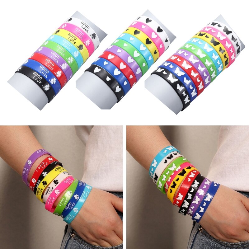Pulseras decorativas de silicona de 9 piezas, pulsera de trébol de cuatro hojas de buena suerte, accesorios de para hombres, mujeres, niños y niñas