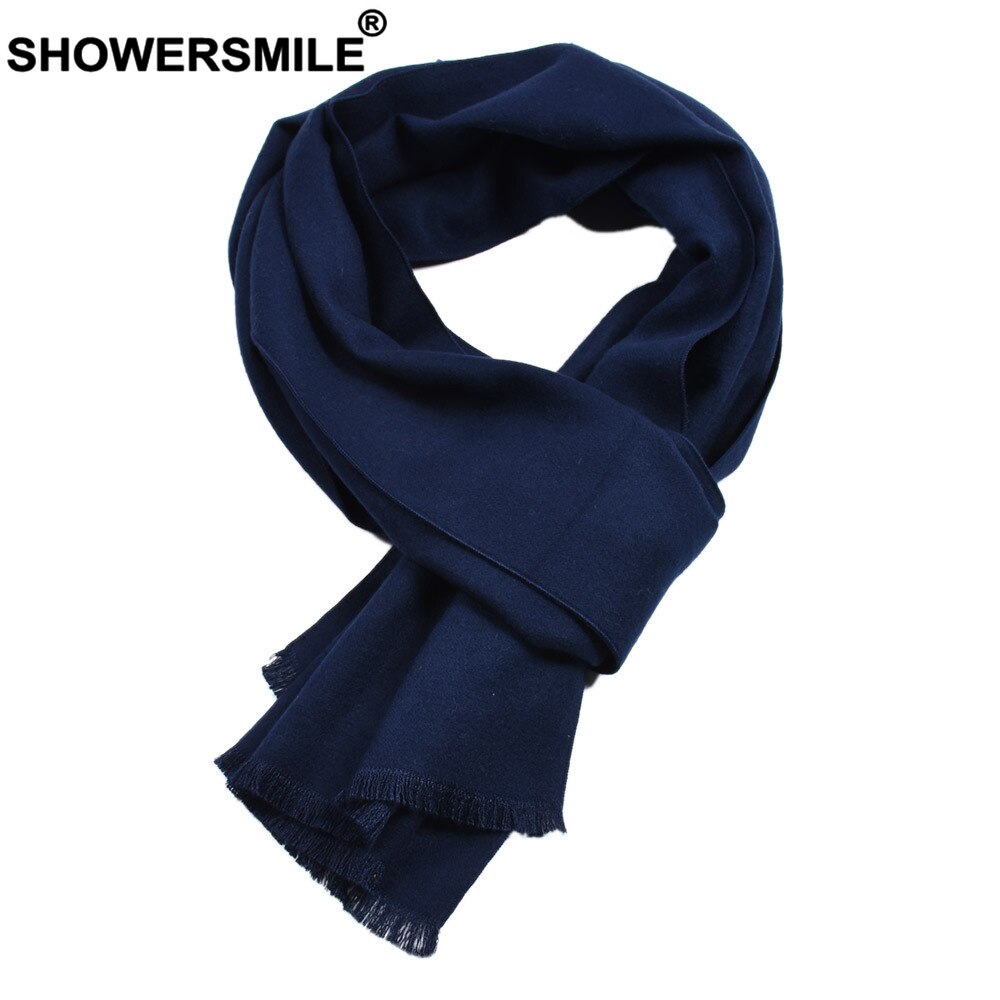 SHOWERSMILE-bufanda de invierno para hombre, bufanda de Cachemira sólida con borlas, color caqui, negro, rojo, gris, azul marino, 30cm x 180cm