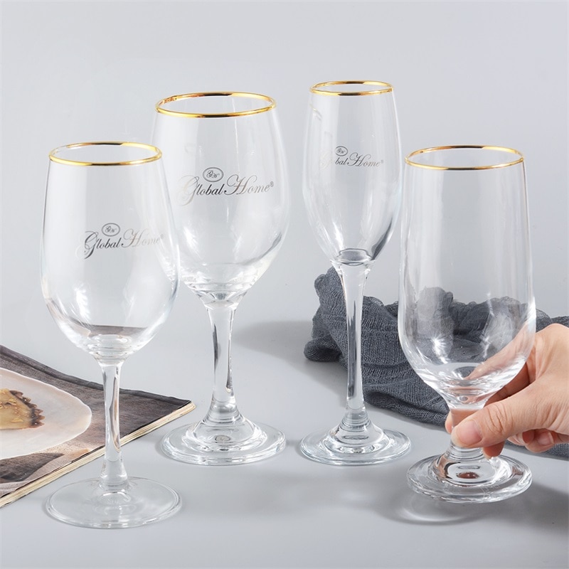 Crafted Wine Glass Goblet Beer Champagne Glasses Gold Line Drinking Juice Vodka Wine Glass Cups for Home Party Bar Restaurant