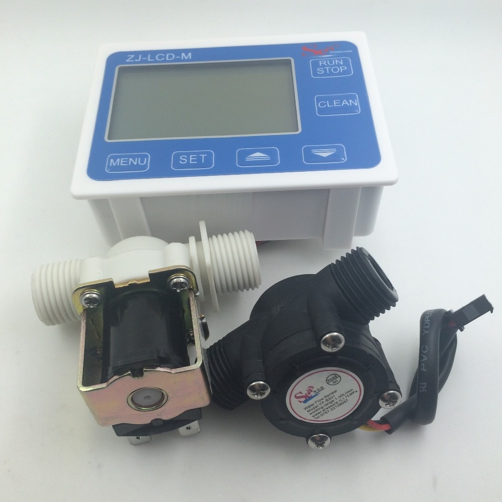 G1/2" Water Flow Controller LCD Display + Solenoid Valve Gauge + Flow Sensor Meter Counter Indicator