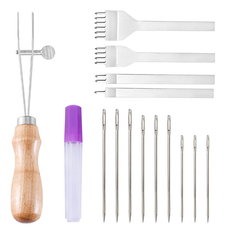LMDZ Leather Sewing Kit Waxed Thread Leather Needle Awl Leather Hole Punches Leather Working Craft Repair Kit for Hand Sewing: Type 1