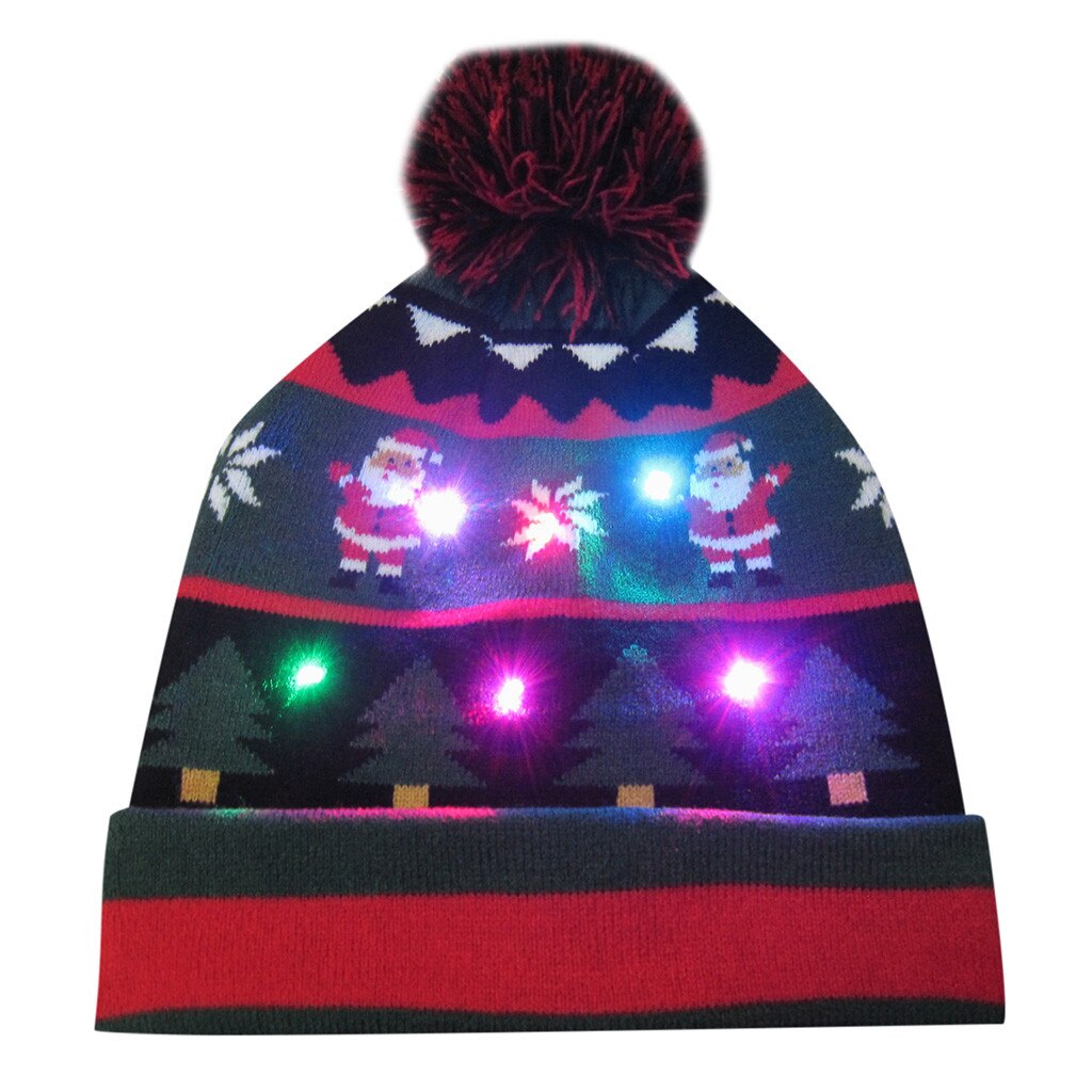LED Luminous Christmas Hats Beanie Sweater Christmas Santa Hat Light Up Knitted Hat For Kid Adult For Christmas Party 9109: E