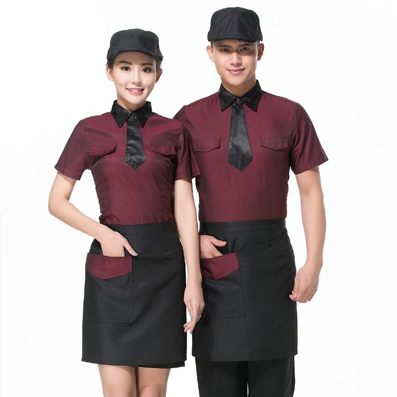 Arbeit Uniform Sommer Kurzarm Krawatte Hemd + Tasche Schürze einstellen 2 Stück Kuchen Einkaufen Arbeitskleidung Günstige kassierer Uniform