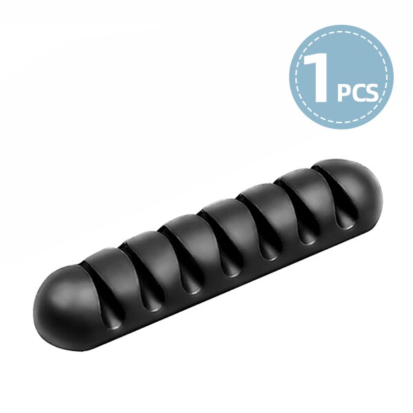 !ACCEZZ 7 Holes USB Cable Organizer Wire Winder Headphone Earphone Holder Mouse Cord Silicone Clip Phone Line Desktop Management: 1 Pieces Black