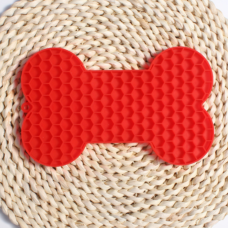 Coussin à lécher en Silicone en forme d'os pour chien, beurre d'arachide, bol de nourriture lente, manger pour chats et chiens, tapis d'alimentation: Rouge