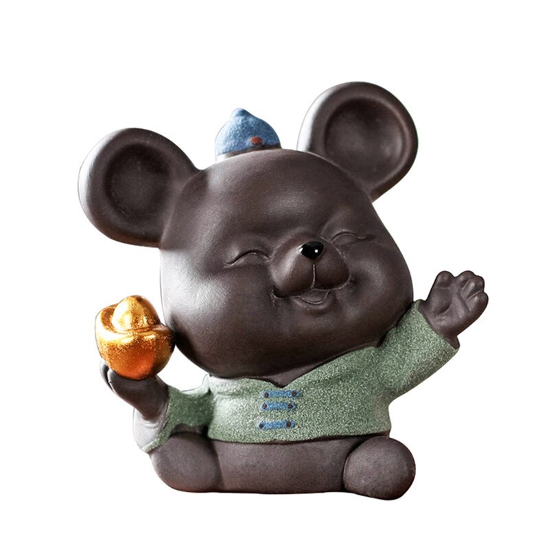 Purple Clay Tea pet Lucky Mouse Animal Statue Ornament Handmade Sculpture Crafts Home Tea Set Decoration Garden Art