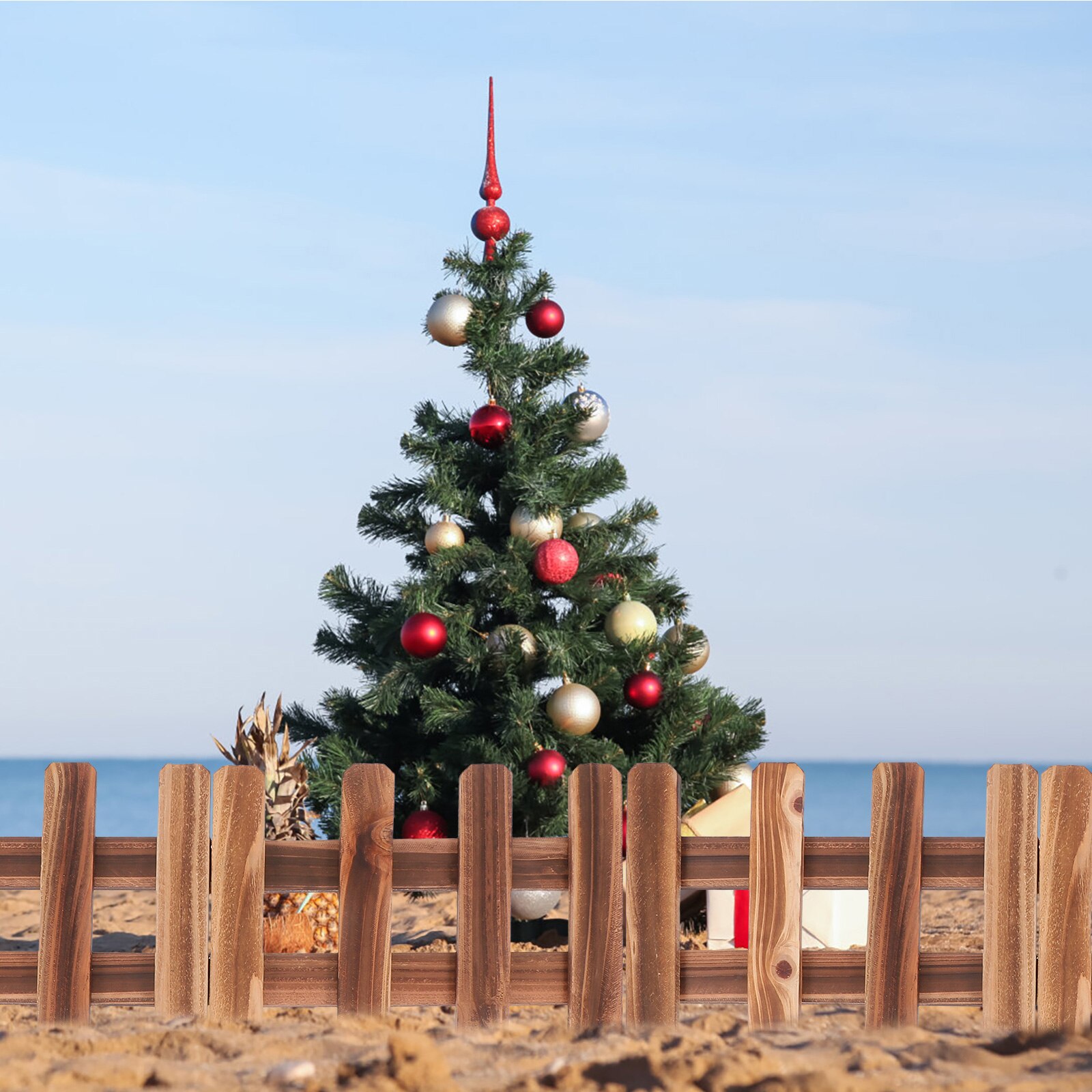 1pc Garden Wood Fence Yard Fence Outdoor Wood Fence Xmas Tree Fence Decor