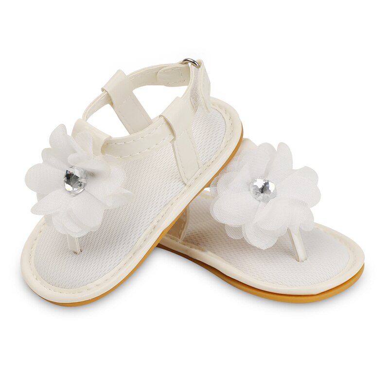 Sandales d'été pour bébés filles, chaussures en caoutchouc PU, semelle souple, bande de fleurs, parc, ramper, premiers pas, mignonnes
