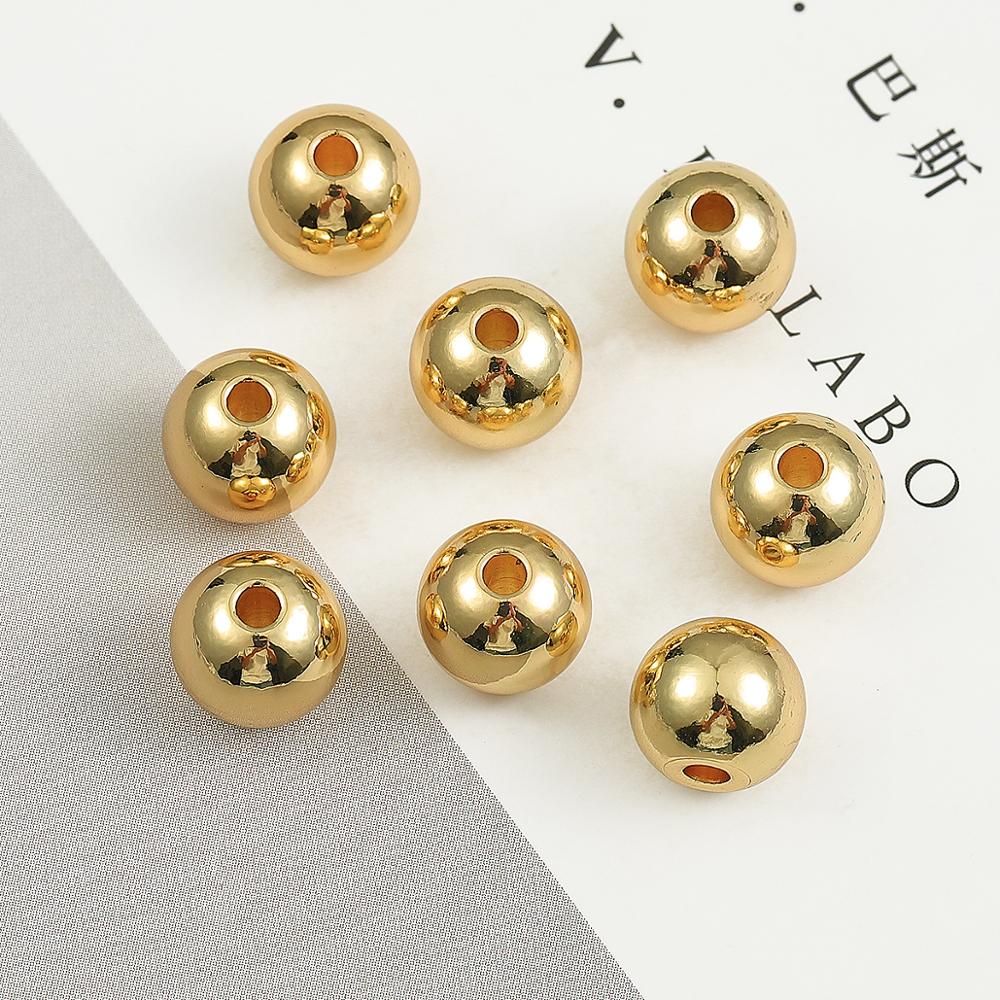Cuentas espaciadoras redondas de cobre chapado en oro de 18k, accesorio de Metal para fabricación de joyas, 2,5/3/4/5/6/8mm