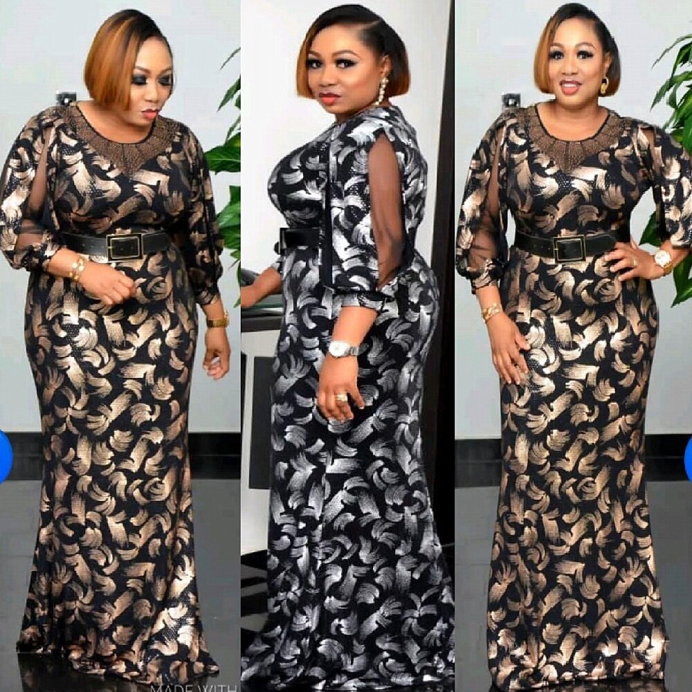 5XL 6XL Puls Size Dashiki African Dresses For Women Clothing Sequins Muslim Abaya Maxi Dress Bazin Riche Big Size 4XL
