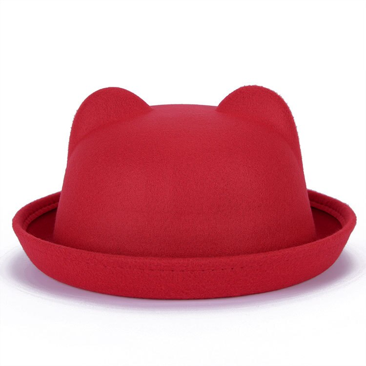 [dingdnshow] trend fedora hat unik sød voksen uld vinter og efterår floppy hat med ører kvindelig gorro til kvinder: Rød voksen
