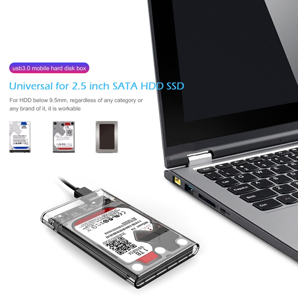 2.5" Transparent Hard Drive Case USB 3.0 to SATA HDD Case 5Gbps Hard Drive Enclosure High Speed Mobile External HDD Case