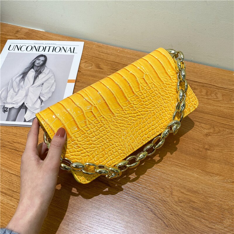 Sac à main tissé avec chaîne pour femmes, à bandoulière, Texture à boucle, PU, nouvelle tendance, printemps et été,: Yellow
