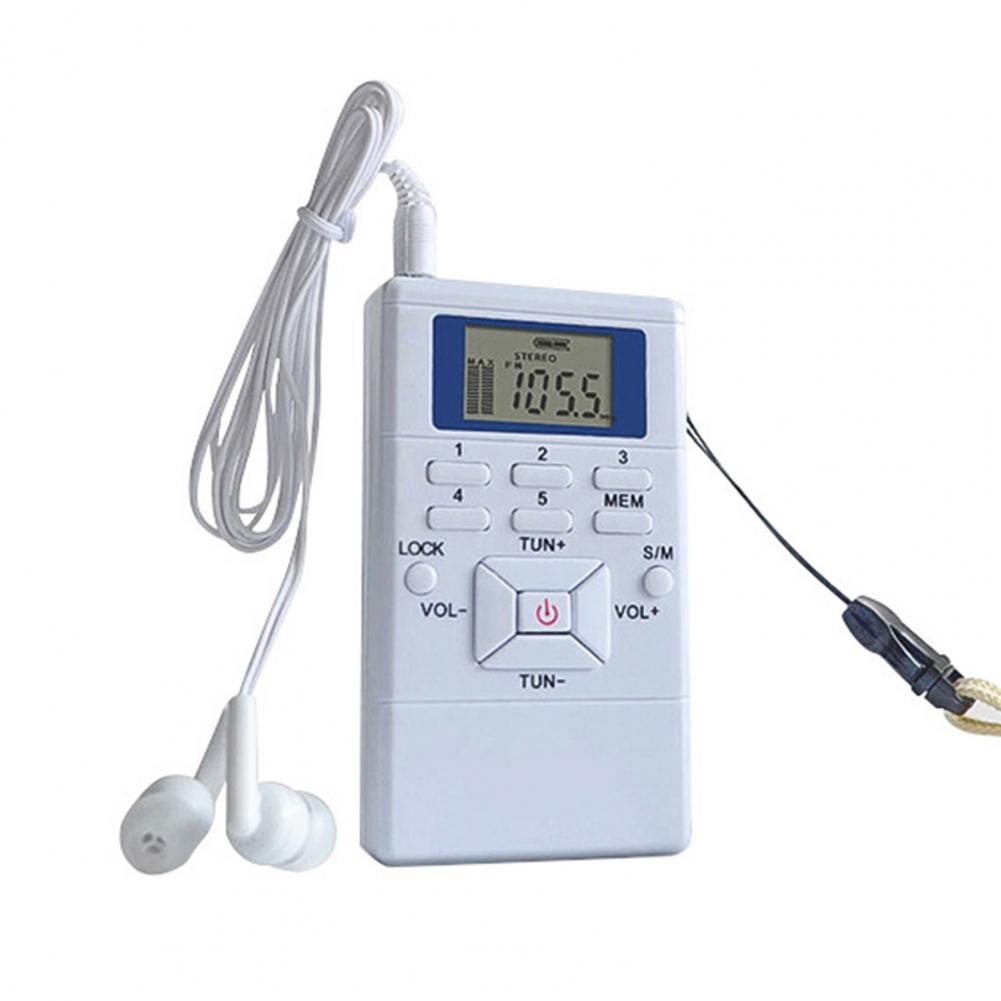 HRD-102 Digital Radio Mini LCD Display 24-hour Digital Clock Stereo FM Radio Receiver With Earphones for the Aged Pocket Speaker: Red
