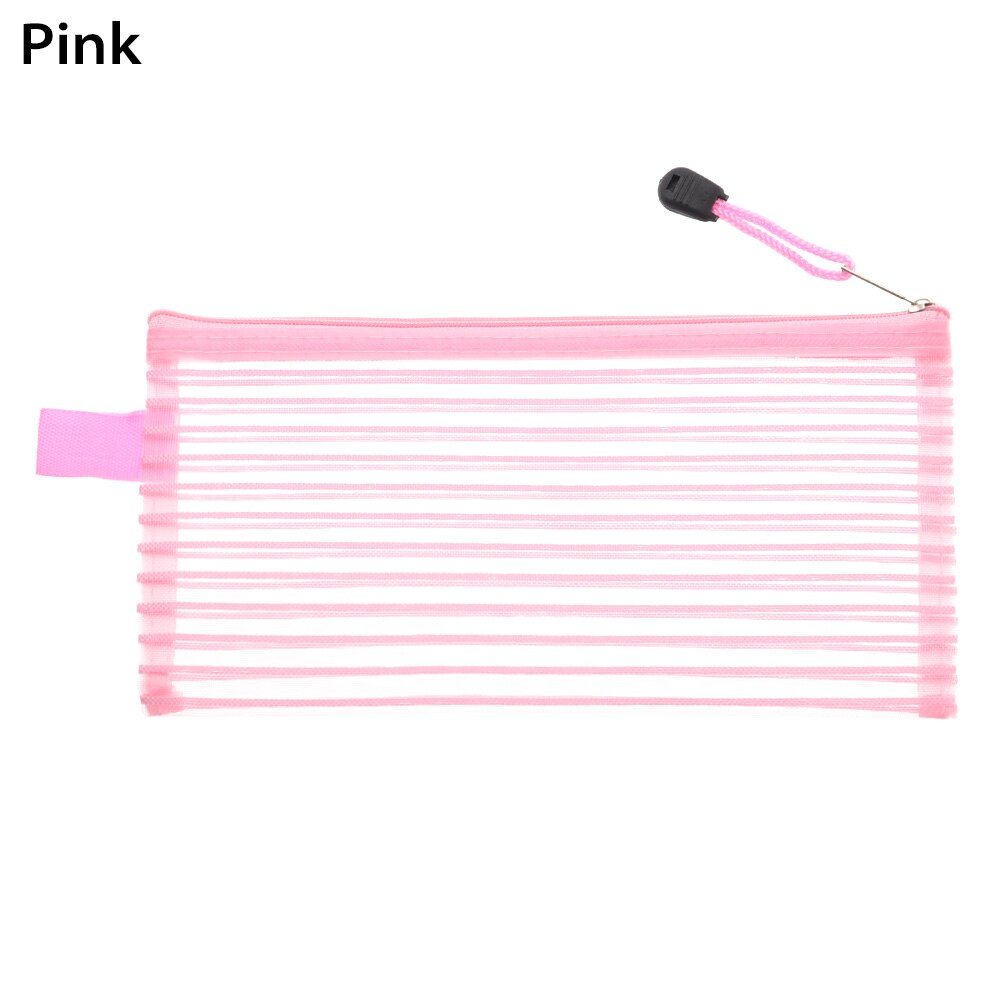 Trasparente Della Maglia sacchetto di Nylon Del Sacchetto Delle Donne Del Sacchetto Della Chiusura Lampo di Cancelleria Semplice Trucco Cosmetico di Immagazzinaggio Del Sacchetto Portatile di Viaggio Make up Organizer: pink