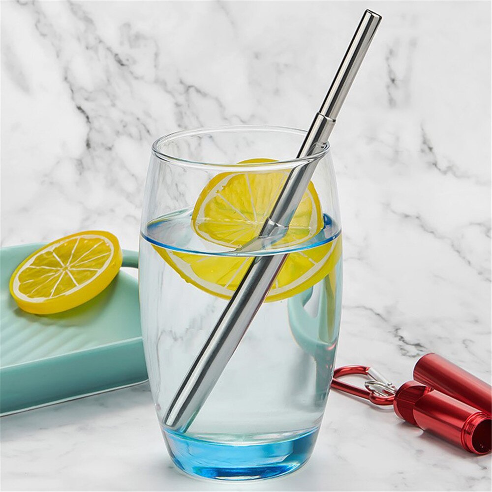 Portable Stainless Steel Telescopic Drinking Straw Set Metal Straw Reusable Travel Keychain Straw with Case Bottle Opener