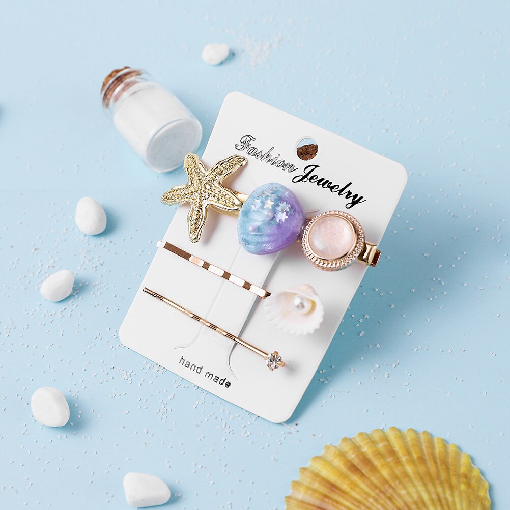 Fermagli per capelli in acrilico con stelle marino per donne e ragazze, forcine in metallo con perle e conchiglie, accessori per capelli da spiaggia