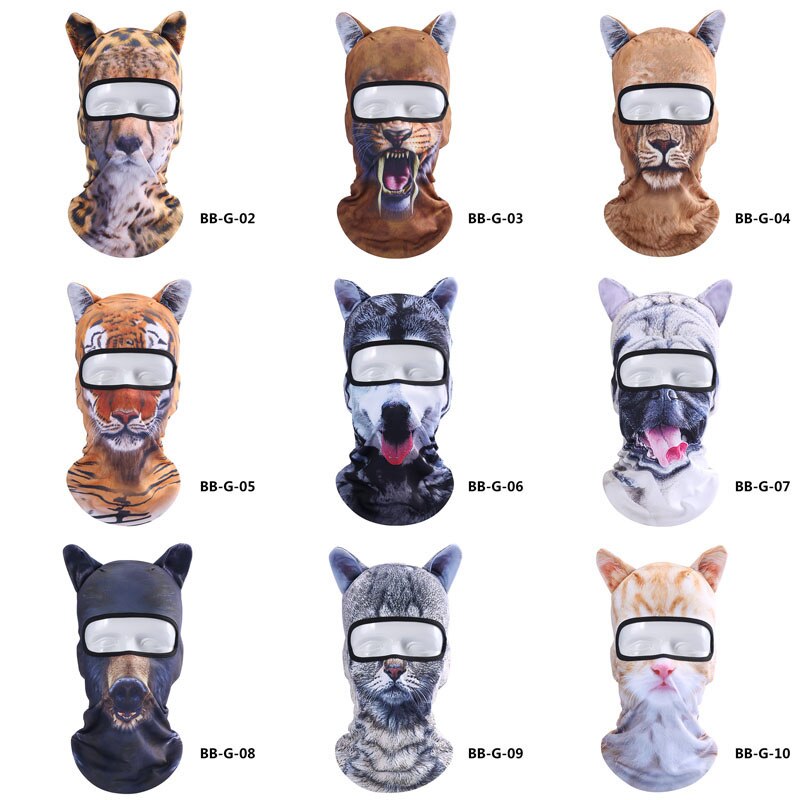 Dammsäker djurmönster huvudbonader med öra katt hund lejon män kvinnor hel ansiktsmask balaclava huva täcka hals halsduk hattar