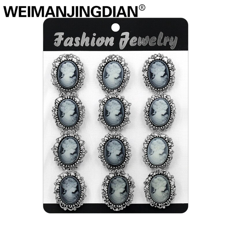 Weimanjingdian impostato di 12 Pezzi di Stile dell'annata Della Resina E Strass cammeo Spilla Spilli in Oro O Argento colore Placcato