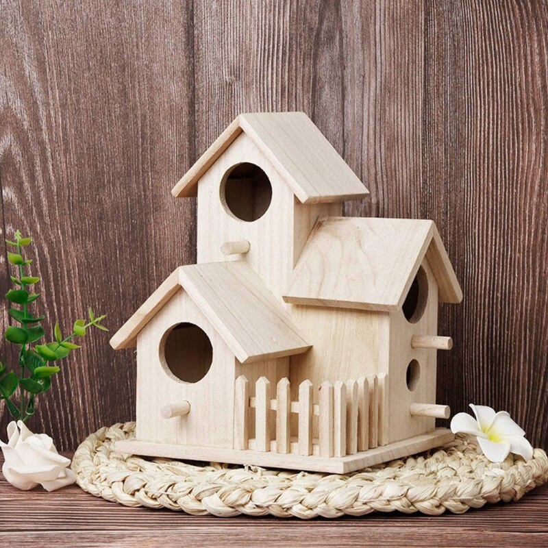 Wood Birds Nest Box DIY Breeding Parrot Cockatiels Swallows Nest Outdoors Roof Wooden Bird House Hanging Decor