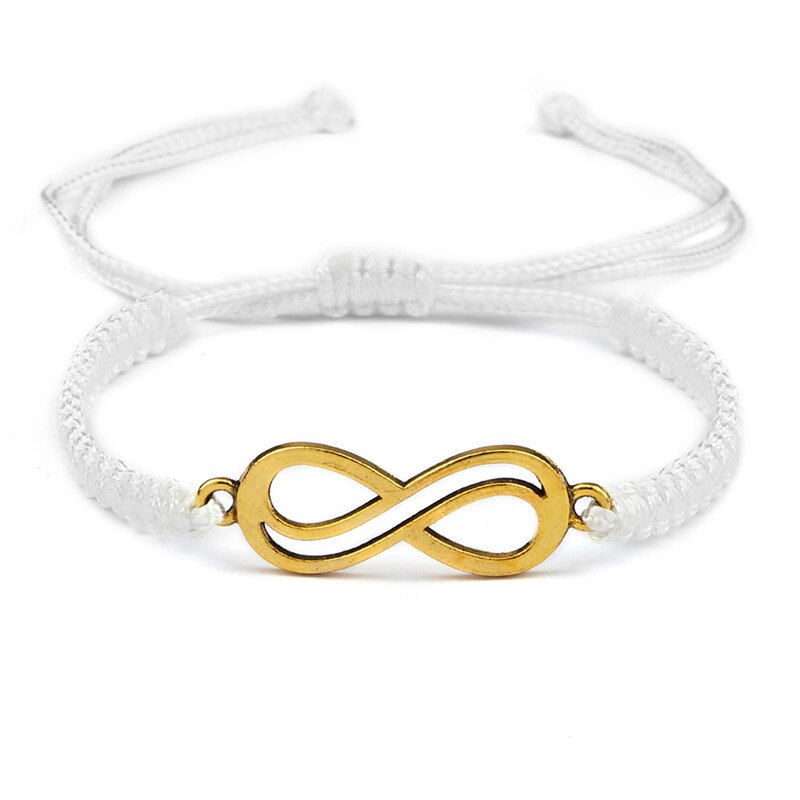 Glück Red String Geflochtene Armband Unendlichkeit Charme Einstellbar Paar Schwarz Weiß Grau Seil Armbänder für Frauen Männer Modeschmuck: White-gold